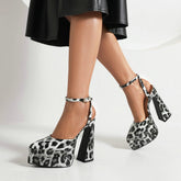 Pointed Toe Chunky Heel Leopard Print High Heels